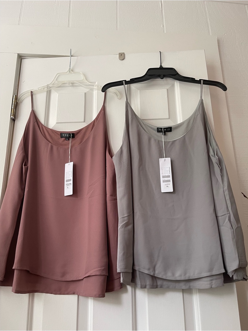 Ina Women’s Layered Cold-Shoulder Camisole — Mauve and Light Gray